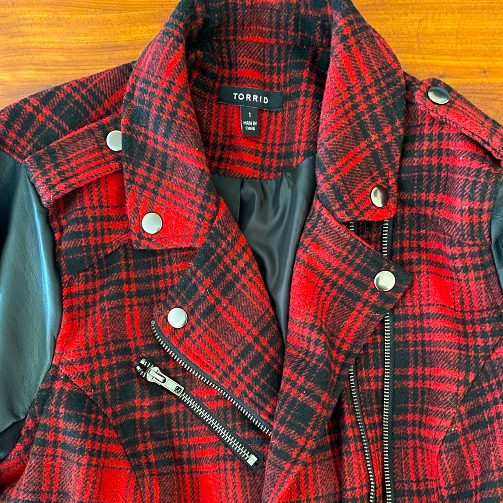 Torrid size 1 Motorcycle red plaid jacket.